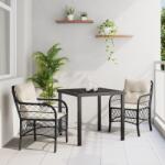 vidaXL 3 Részes Kerti Étkező Szett Párnákkal Fekete Poly Rattan (3380197) - vidaxl
