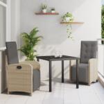 vidaXL 3 Darabos Kerti Étkezőszett Párnákkal Bézs Polyrattan (3380337)