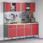vidaXL 10 részes munkaszekrény és pegboard készlet, piros MDF-ből és fémből (3321485)