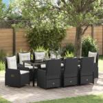 vidaXL 9 Darabos Kert Étkező Szett Fekete Poly Rattan (3380945)