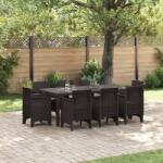 vidaXL 9 darabos kerti étkezőszett párnákkal Barna poly rattan (3378578)