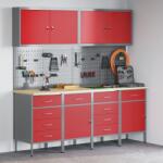 vidaXL 10 darabos Munkaszekrény és Tábla Készlet Piros MDF és Fém (3321489)