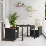 vidaXL 3 darabos kerti étkező szett párnákkal fekete poli rattan (3379604) - vidaxl