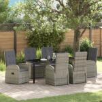 vidaXL 7 db-os Kerti Étkezőszett Párnákkal Szürke Poly Rattan (3379497) - vidaxl