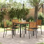 vidaXL 5 darabos kerti étkező szett fekete polyrattan akáccal (3365436)