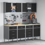 vidaXL 10 db-os munkakabinet és pegboard szett fekete MDF-ből és fémből (3321490)