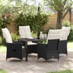 vidaXL 5 részes kerti étkező készlet párnákkal Fekete Poly Rattan (3379536) - vidaxl
