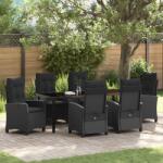 vidaXL 7 darabos Kerti Étkezőszett Párnákkal Fekete Poli Rattan (3380377) - vidaxl