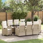 vidaXL 9 darabos kerti étkező szett párnákkal bézs poli rattan (3380399) - vidaxl