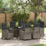 vidaXL 7 részes kerti étkező készlet párnákkal szürke poli rattan (3380390) - vidaxl