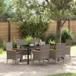 vidaXL 7 Darabos Kerti Étkezőszett Párnás Szürke Poly Rattan (3379853)