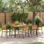 vidaXL 7 Darabos Kert Étkezősor Fekete Poly Rattan Akáccal (3365442)