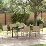 vidaXL 7 Darabos Kert Étkezőszett Bézs Poli Rattan (3379720) - vidaxl