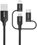 Choetech IP0030 3in1 USB Type-A apa - Micro USB Type-B / Lightning / USB Type-C apa Adat és töltő kábel - Fekete (1.2m) (IP0030 BK) (IP0030 BK)
