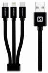 SWISSTEN 72501101 3in1 USB-A apa - microUSB / USB-C / Lightning apa Adat- és töltőkábel 1, 2m - Fekete (72501101) (72501101)