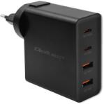 Qoltec 52383 Power Pro 2x USB Type-C / 2x USB Type-A GaN Hálózati töltő - Fekete (130W) (52383) (52383)