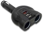 Qoltec Autós 2xUSB + USB QC 3.0 + USB-C + 2x szivargyújtó töltő 52W Fekete (50641) (50641)