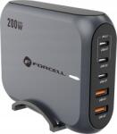 Forcell F-Energy GaN III VT-51 3xUSB-C + 2xUSB-A asztali töltő, PD, QC4.0, SFC2.0, 5A, 200W, szürke ( )