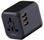 AUKEY PA-TA04 3x USB Type-A / 1x USB Type-C Hálózati töltő + Utazó adapter - Fekete (30W) (PA-TA04) (PA-TA04)