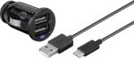 Goobay Autós 2xUSB töltő 2.4A + USB - USB-C töltőkábel - Fekete (58820) (58820)