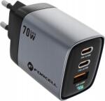 Forcell F-Energy GaN III VT-37 2xUSB-C + USB-A töltő adapter LCD kijelzővel, PD, QC4.0, SFC2.0, 3, 45A, 70W, szürke ( )