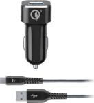 Cellularline CELLULARLINE TETRAFORCE autós töltő USB aljzat 18W, gyorstöltő + Type-C kábel, FEKETE (TETRCBRHUKITQCTYCK) (TETRCBRHUKITQCTYCK)
