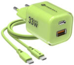Forcell F-Energy Crystal Color GaN III VT-41 USB-C-USB-A hálózati töltő adapter szilikon kábellel, 33W, zöld