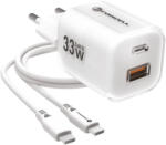 Forcell F-Energy Crystal Color GaN III VT-41 USB-C-USB-A hálózati töltő adapter szilikon kábellel, 33W, fehér