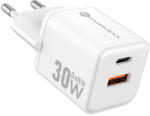 Forcell F-Energy Mini GaN III VT-35 USB-C + USB-A töltő adapter, PD, QC4.0, 30W, fehér