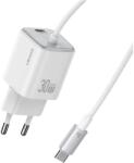 USAMS CC264 JC Series hálózati töltő 1xUSB-C csatlakozással + rögzített Type-C kábellel 30W GaN - fehér