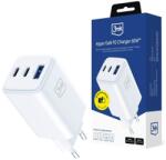 3mk Protection Hyper hálózati töltő 1xUSB-A és 2xUSB-C csatlakozással 65W QC PD GaN - fehér