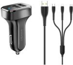 USAMS autós töltő 2xUSB-A csatlakozással 2.1A - fekete