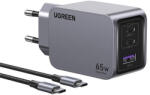 UGREEN Nexode Pro fali töltő, USB + 2x USB-C, 65W + USB-C kábel, 1.5m (fekete)