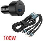 Autolife 13023 02ACSET Gyors töltő USB/USB-C + 3 az 1-ben töltő különböző töltőfejekkel - 5A 100W 12-24V (02ACSET)