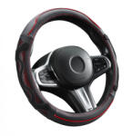 Autolife Genuine Leather Valódi bőr kormányvédő 38cm fekete-piros DW-5002R (00931)