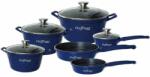 Cheffinger 6 db-os serpenyős készlet fedéllel CF-DIAC12BLUE, márvány bevonat, karcmentes, 18-20-24-28cm/1.6L-2L-3.5L-5.7L (CF-DIAC12BLUE)