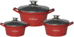 Cheffinger 3 db-os serpenyős készlet fedővel CF-DIAC03-RED, márvány bevonat, 20-24-28cm/2L-3.5L-5.7L, tapadásmentes (CF-DIAC03-RED)