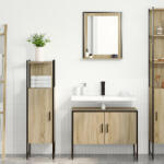 vidaXL 3 részes fürdőszoba bútor készlet Sonoma tölgy mérnökfából, vidaXL Fürdőszoba tükör polccal Sonoma tölgy 50x12x60 cm mérnökfából (VD3345146)
