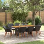 vidaXL 9 darabos kerti étkezőszett fekete polyrattan (3261624)