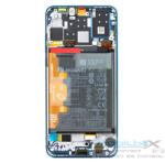Huawei P30 Lite (2020) kompatibilis LCD modul kerettel, akkumulátorral, gyári, kék