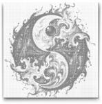  PontPöttyöző - Jin Jang - Víz és Tűz Méret: 50x50cm, Keretezés: Műanyagtáblával, Szín: Kék