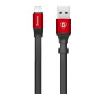 Baseus NIMBLE adatkábel (USB - lightning, 2A, 23cm, lapos kábel) FEKETE/PIROS Apple IPAD Pro 12.9 (2015) / iPhone 6S 4.7 / IPAD Pro 9.7 (CALMBJ-B91)
