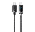 USAMS HX adatkábel (Type-C - Type-C, 100W, PD gyorstöltő, 120cm, cipőfűző, LED kijelző) FEKETE (SJ742USB01)