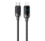 USAMS HX adatkábel (Type-C - lightning, 30W, PD gyorstöltő, 120cm, cipőfűző, LED kijelző) FEKETE (SJ741USB01) (SJ741USB01)
