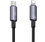 USAMS U82 adatkábel (Type-C - lightning, 30W, PD gyorstöltő, 25cm, cipőfűző) SÖTÉTSZÜRKE (SJ679USB01)