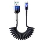 JOYROOM CRYSTAL-CLEAR adatkábel (USB - lightning, 3A, gyorstöltő, 150cm, spirálkábel) FEKETE Apple iPhone XR 6.1 / iPhone 13 / iPhone 14 Pro Max