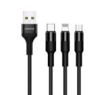 USAMS U5 töltőkábel 3in1 (USB - lightning/microUSB/Type-C, 2A, 150cm, cipőfűző) FEKETE (SJ2193IN101) (SJ2193IN101)