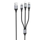 hoco. X102 töltőkábel 3in1 (USB - lightning/microUSB/Type-C, 2.4A, 100cm, cipőfűző) FEKETE (X102_B)