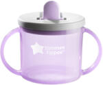 Tommee Tippee Чаша с дръжки и прибиращ се твърд накрайник Tommee Tippee - First Cup, Лилава, 190 ml, 4 m+ (TT.0243)