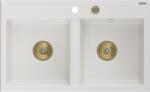 Mexen Hektor chiuvetă de bucătărie din granit cu 2 compartimente 800 x 480 mm, alb, sifon auriu - 6521802000-20-G (6521802000-20-G) Chiuveta